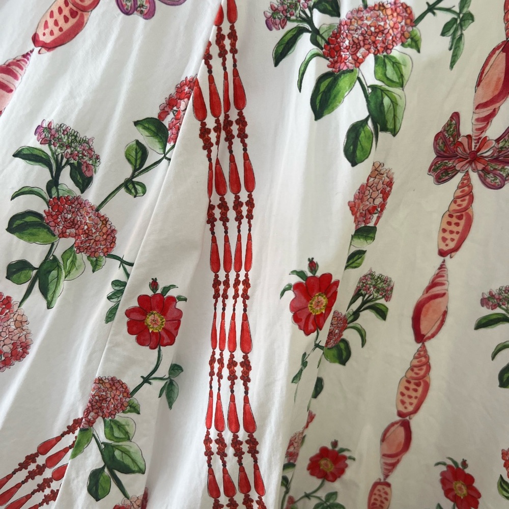 Hill House White Floral Dress with Red and Green Accents - Picture 4 of 6